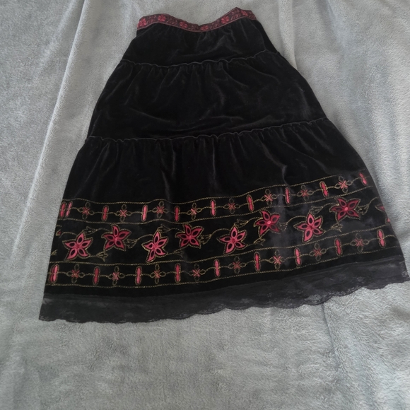 Y2K Rave Black Skirt with Pink Floral Embroidery - Picture 1 of 5